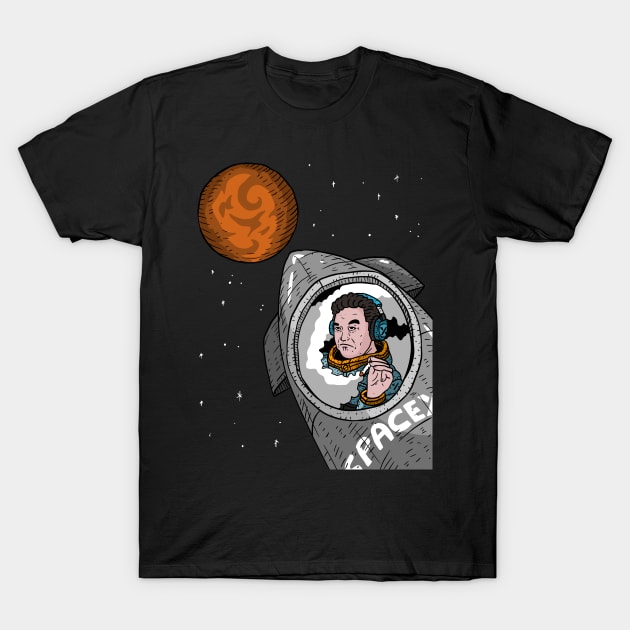 Elon Musk Rides Starship To Mars Fan Artwork Transparent Background T-Shirt by AstroGearStore